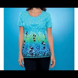 Disney Minnie mouse blue scrub flower top pockets tie waist size medium